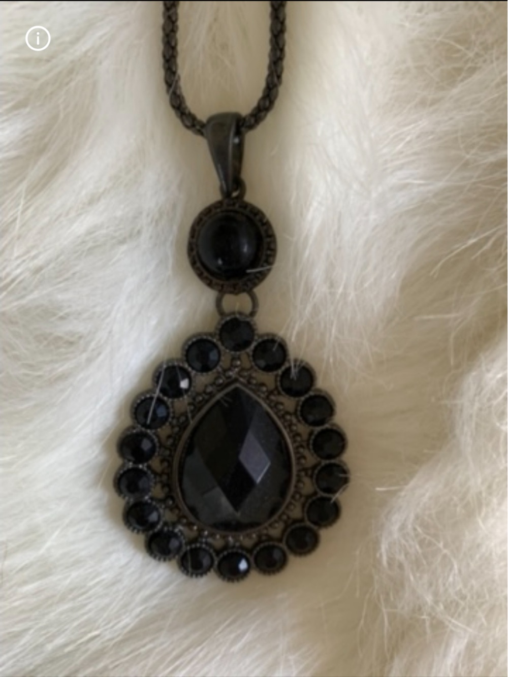 Black Jewel Teardrop Gunmetal Pendant Necklace - Women Accessories